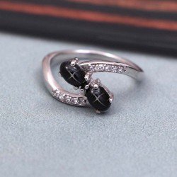 Redgem 925 Silver Ring for Women and Girls Natural Blackstar Black 4X6 MM Oval
