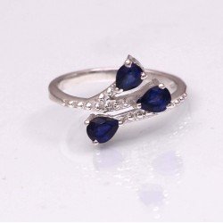 Redgem 925 Silver Ring for Women and Girls Natural Blue Sapphire 4X5 MM Pear redgem 925 silver dangle earrings natural blue sapphire jaer33 women's fashion redgem 925 silver dangle earrings natural blue sapphire redgem 404