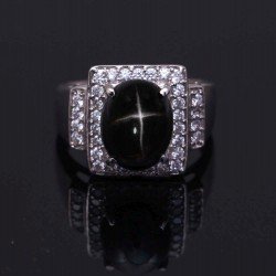 Redgem 925 Silver Ring for Women and Girls Natural Blackstar Black 9X11 MM Oval