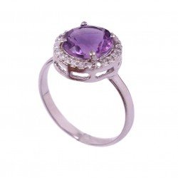 Redgem 925 Silver Ring for Women – Natural Amethyst Purple 9 MM Round