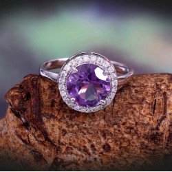 Redgem 925 Silver Ring for Women – Natural Amethyst Purple 9 MM Round