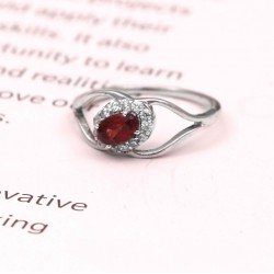 Redgem 925 Silver Ring for Women and Girls Natural Garnet Red 4X6 MM Oval