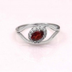 Redgem 925 Silver Ring for Women and Girls Natural Garnet Red 4X6 MM Oval
