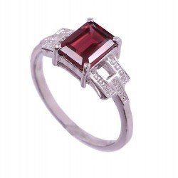 Redgem 925 Silver Ring for Women Natural Garnet Red 6X8 MM Rectangle Redgem 925 Silver Ring for Women Natural Garnet Red 6X8 MM Rectangle