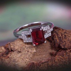 Redgem 925 Silver Ring for Women Natural Garnet Red 6X8 MM Rectangle Redgem 925 Silver Ring for Women Natural Garnet Red 6X8 MM Rectangle