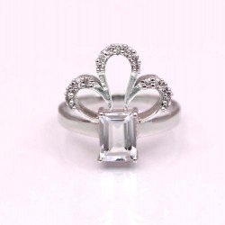 Redgem 925 Silver Ring for Women and Girls Natural Aquamarine Blue 6X8 MM Rectangle