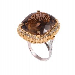 Redgem 925 Silver Ring for Women and Girls Natural Smoky Quartz Brown 18X20 MM Cushion