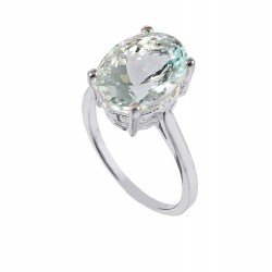 Redgem 925 Silver Ring for Women and Girls Natural Aquamarine Blue 10X12 MM Oval