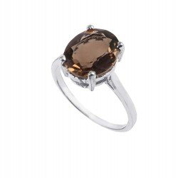 Redgem 925 Silver Ring for Women and Girls Natural Smoky Quartz Brown 10X12 MM Oval