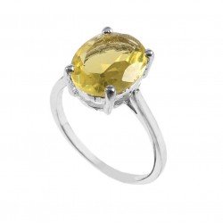 Redgem 925 Silver Ring for Women and Girls Natural Lemon Quartz Lemon 10X12 MM Oval