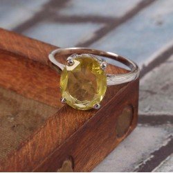 Redgem 925 Silver Ring for Women and Girls Natural Lemon Quartz Lemon 10X12 MM Oval