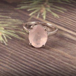 Redgem 925 Silver Ring for Women and Girls Natural Rose Quartz Pink 10X12 MM Oval Redgem 925 Silver Ring for Women and Girls Natural Rose Quartz Pink 10X12 MM Oval
