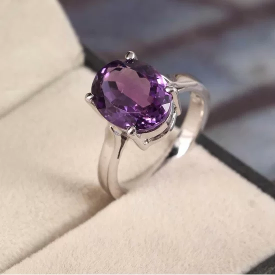 Amethyst Ring Prong Set Handmade Gemstone Ring