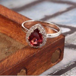 Redgem 925 Silver Ring for Girls Natural Garnet Red 7X9 MM Pear redgem 925 silver ring for women natural amethyst purple 5 mm round jarg275 women's fashion redgem 925 silver ring for women natural amethyst purple 5 mm round redgem 1461