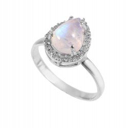 Redgem 925 Silver Ring for Women and Girls Natural Rainbow Moonstone White 7X9 MM Pear Redgem 925 Silver Ring for Women and Girls Natural Rainbow Moonstone White 7X9 MM Pear
