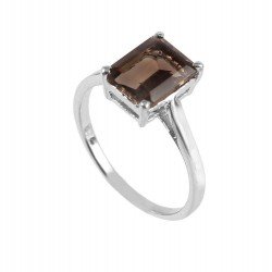 Redgem 925 Silver Ring for Women Natural Smoky Quartz Brown 7X9 MM Rectangle