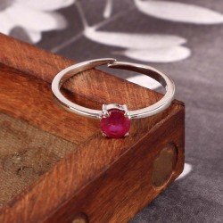 Redgem 925 Silver Ring for Women Natural Ruby Pink 5 MM Round