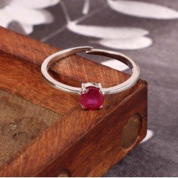 Redgem 925 Silver Ring for Women Natural Ruby Pink 5 MM Round