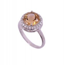 Redgem 925 Silver Ring for Women Natural Citrine Yellow 9 MM Round Redgem 925 Silver Ring for Women Natural Citrine Yellow 9 MM Round