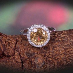 Redgem 925 Silver Ring for Women Natural Citrine Yellow 9 MM Round Redgem 925 Silver Ring for Women Natural Citrine Yellow 9 MM Round