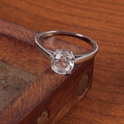 Redgem 925 Silver Ring for Women Natural Rock Crystal Colorless 7 MM Round Redgem 925 Silver Ring for Women Natural Rock Crystal Colorless 7 MM Round