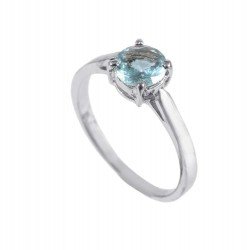 Redgem 925 Silver Ring for Women and Girls Natural Aquamarine Blue 7 MM Round
