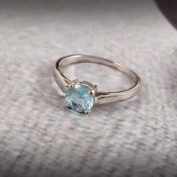 Redgem 925 Silver Ring for Women and Girls Natural Aquamarine Blue 7 MM Round