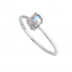 Redgem 925 Silver Ring for Women and Girls Natural Rainbow Moonstone White 4X6 MM Oval