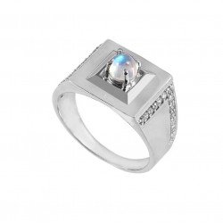 Redgem 925 Silver Ring for Women and Girls Natural Rainbow Moonstone White 5 MM Round