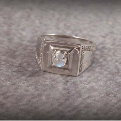 Redgem 925 Silver Ring for Women and Girls Natural Rainbow Moonstone White 5 MM Round