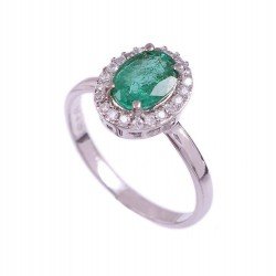 Redgem 925 Silver Ring for Women Natural Emerald Green 6X8 MM Oval