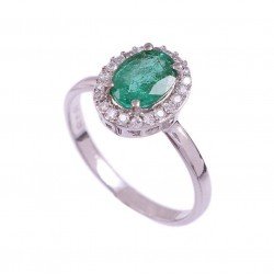 Redgem 925 Silver Ring for Women Natural Emerald Green 6X8 MM Oval