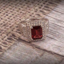 Redgem 925 Silver Ring for Women and Girls Natural Garnet Red 7X9 MM Rectangle Redgem 925 Silver Ring for Women and Girls Natural Garnet Red 7X9 MM Rectangle