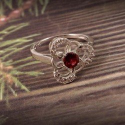 Redgem 925 Silver Ring for Women Precious Gem Natural Garnet Red 5 MM Round Redgem 925 Silver Ring for Women Precious Gem Natural Garnet Red 5 MM Round
