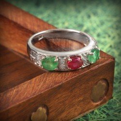 Redgem 925 Silver Ring for Women and Girls Natural Emerald Ruby Oval
