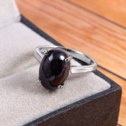 Redgem Sterling Silver Ring for Women Natural Onyx Black 9X13 MM Oval