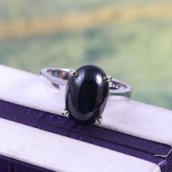 Redgem Sterling Silver Ring for Women Natural Onyx Black 9X13 MM Oval