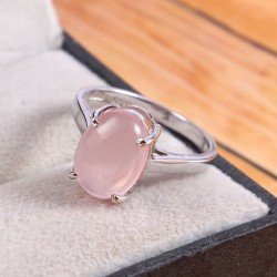 Redgem 925 Silver Ring for Women Natural Rose Quartz Pink 9X13 MM Oval