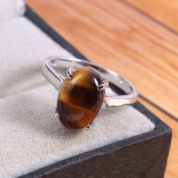 Redgem Sterling Silver Ring for Women Natural Tiger Eye 9X13 MM Oval