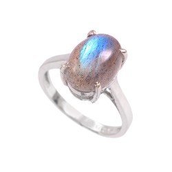 Redgem 925 Silver Ring for Women Natural Labradorite Grey 9X13 MM Oval