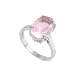 Redgem Sterling Silver Ring for Women Natural Rose Quartz Pink 9X13 MM Oval