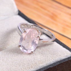 Redgem Sterling Silver Ring for Women Natural Rose Quartz Pink 9X13 MM Oval