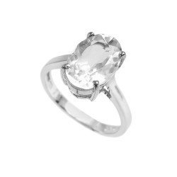 Redgem Sterling Silver Ring for Women Natural Rock Crystal  Colorless 9X13 MM Oval