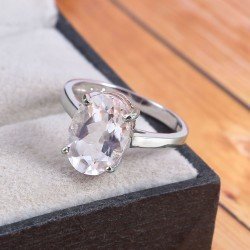 Redgem Sterling Silver Ring for Women Natural Rock Crystal  Colorless 9X13 MM Oval