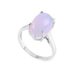 Redgem 925 Silver Ring for Women Natural Chalcedony Blue 9X13 MM Oval