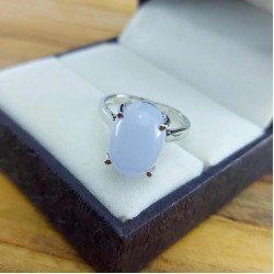 Redgem Sterling Silver Ring for Women Natural Chalcedony Blue 10X14 MM Oval