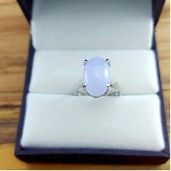 Redgem Sterling Silver Ring for Women Natural Chalcedony Blue 10X14 MM Oval Redgem Sterling Silver Ring for Women Natural Chalcedony Blue 10X14 MM Oval