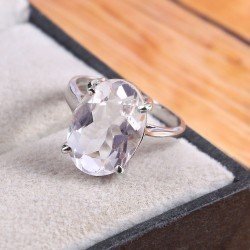 Redgem 925 Silver Ring for Women Natural Rock Crystal  Colorless 10X14 MM Oval