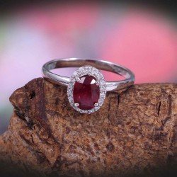 Redgem 925 Silver Ring for Women Natural Ruby Red 5X7 MM Oval