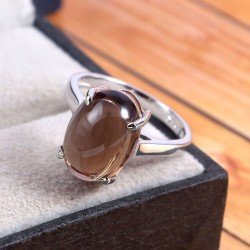 Redgem 925 Silver Ring for Women Natural Smoky Quartz Brown 10X14 MM Oval